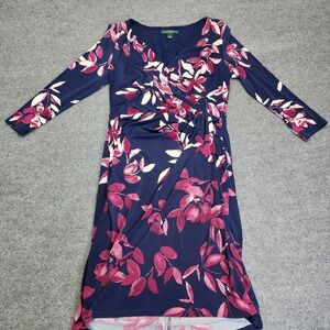 Lauren Ralph Lauren Womens Floral Faux Wrap Dress Size 10 Blue Purple Boho